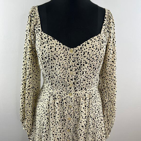 NWT Rue Stiic Long Sleeve Priscilla Bellagio Casual Mini Dress Beige Black M NEW - Picture 4 of 10